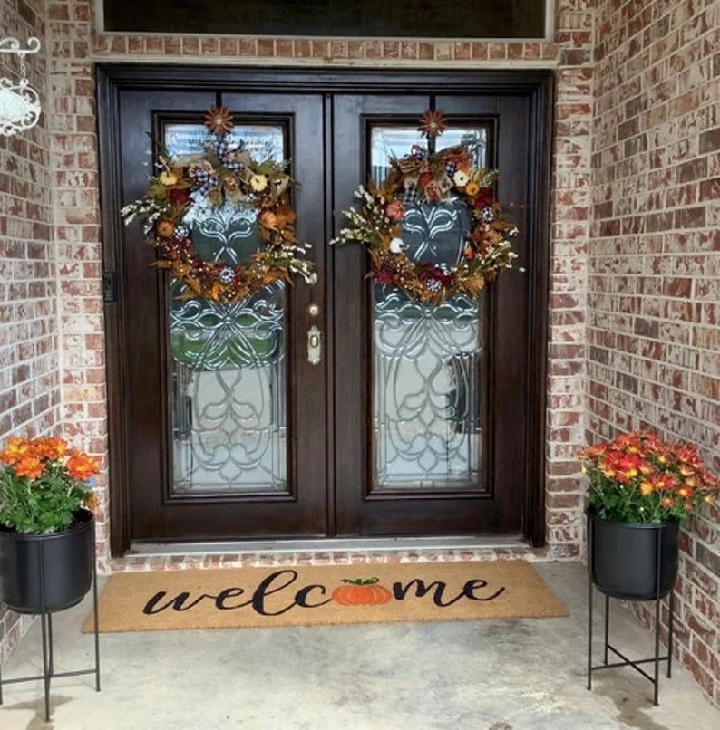 orange pumpkin welcome mat - etsy