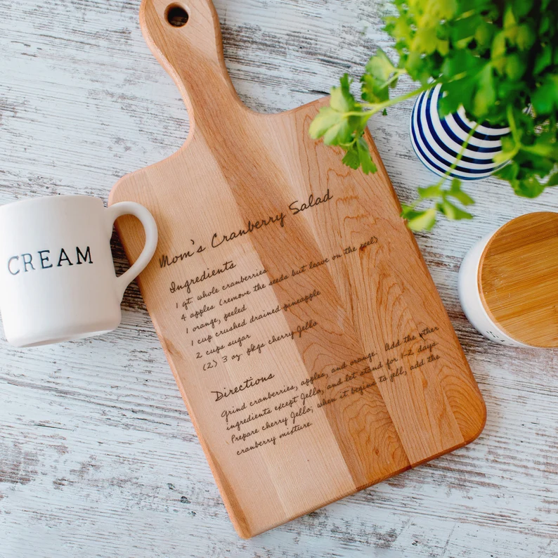 custom cutting board with engraved recipe